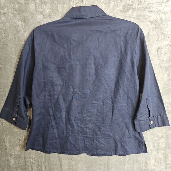 Ravel Women's Med  Blue Linen Cotton Zip Blouse 3/4 Sleeve - Picture 7 of 10